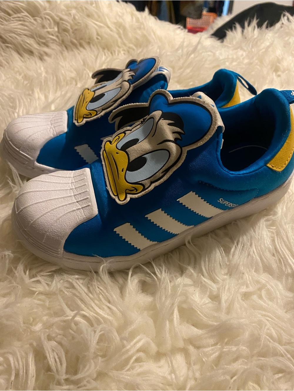 adidas Kids Blue Donald Duck Slip-On Sneakers with White Shell Toe